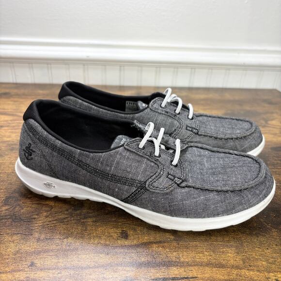 Skechers 8 Flex Ashore Boat Shoes Black On the Go Goga Max Coastal Summer 15433 - Picture 1 of 7